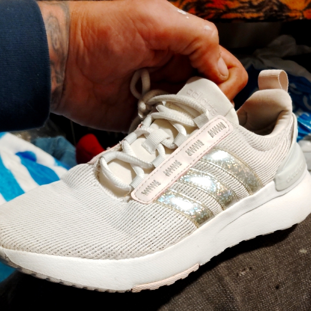 Adidas Cream and Silver Running Shoes With Cloudfoam Comfort Technology